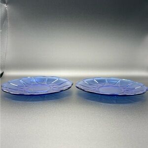 Set of 2 Vintage Hazel Atlas Newport Hairpin Cobalt Blue Glass Fruit Plates 5”